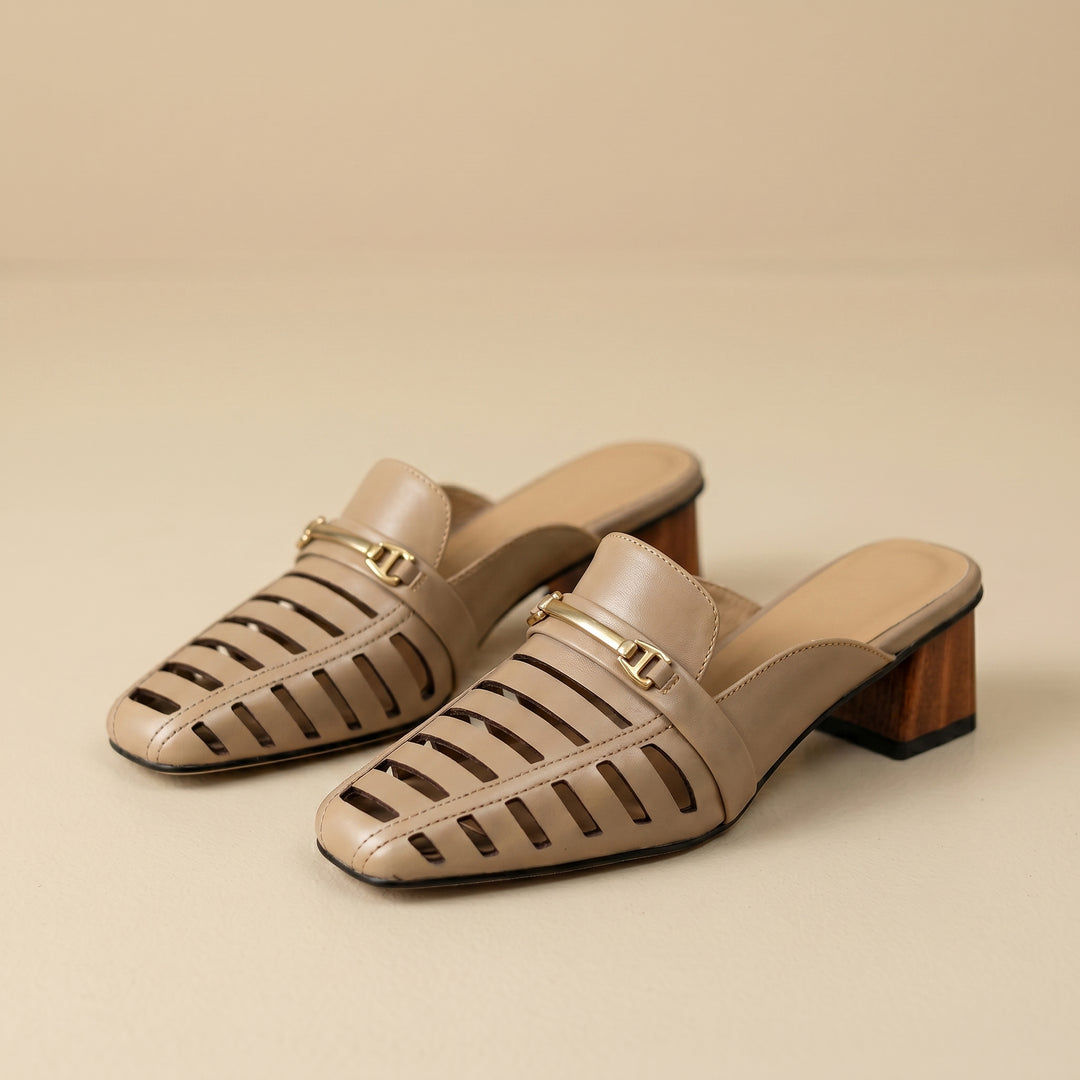 Nora Perforated Heeled Mule