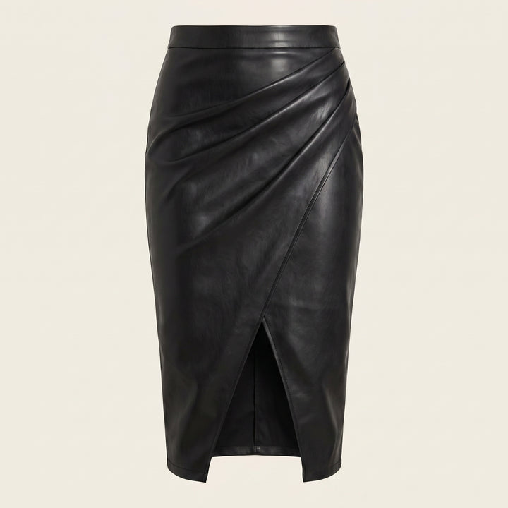 Vera Leather Wrap Midi Skirt