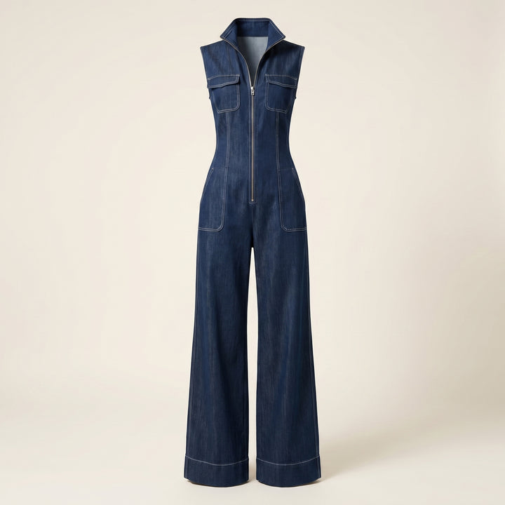 Livia Zip Front Denim Jumpsuit