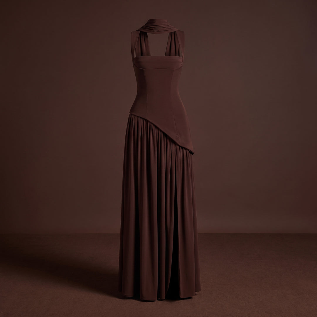 Serenelle Draped Satin Maxi Dress