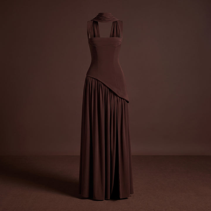 Serenelle Draped Satin Maxi Dress