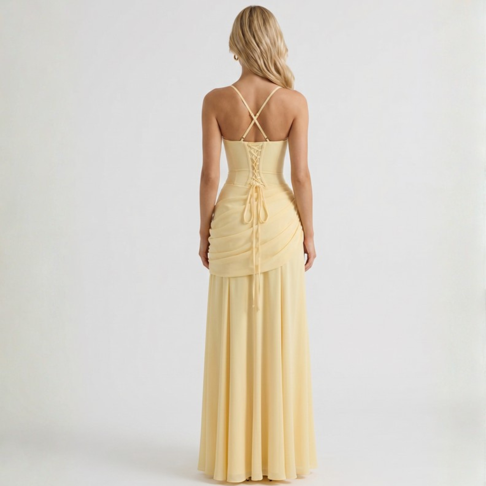 Sunlit Ruched Chiffon Gown