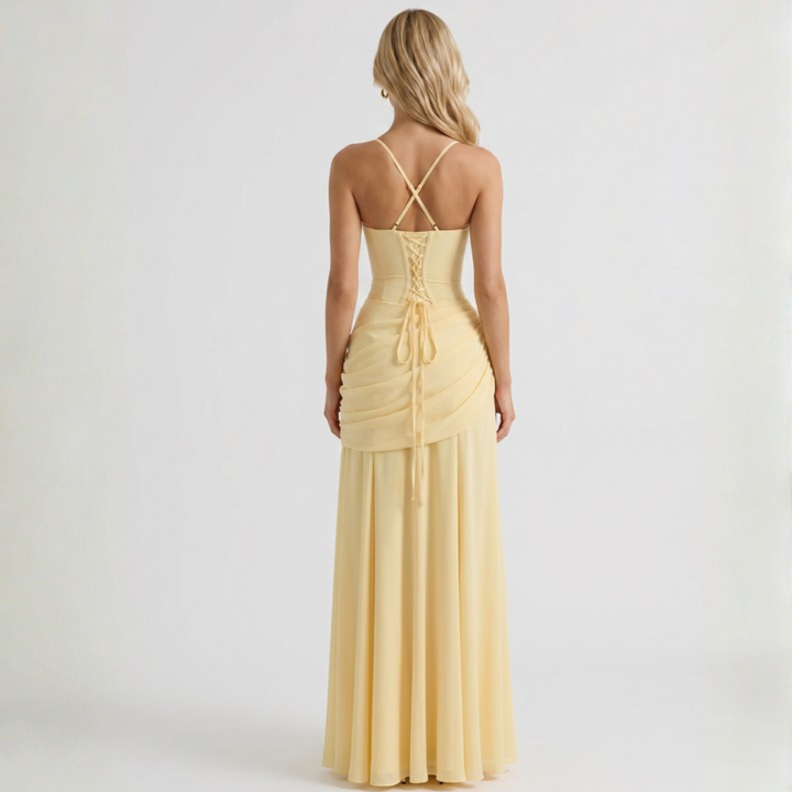 Sunlit Ruched Chiffon Gown