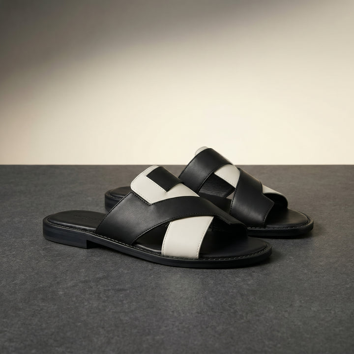 Marco Two Tone Leather Slide Sandals