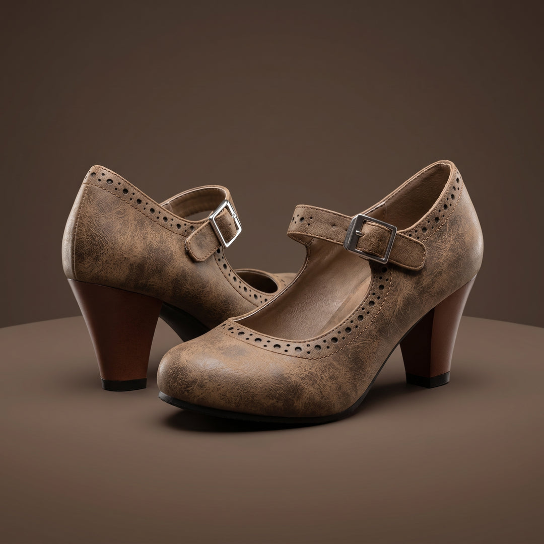 Briar Elwood Brogue Mary Jane Block Heel Shoes