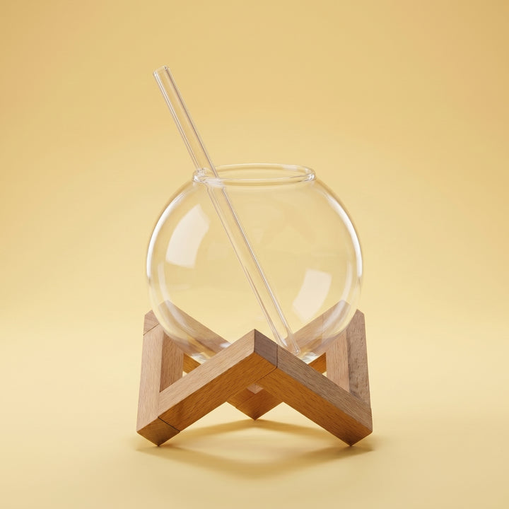 Orbelle Round Glass Cup with Wooden Stand