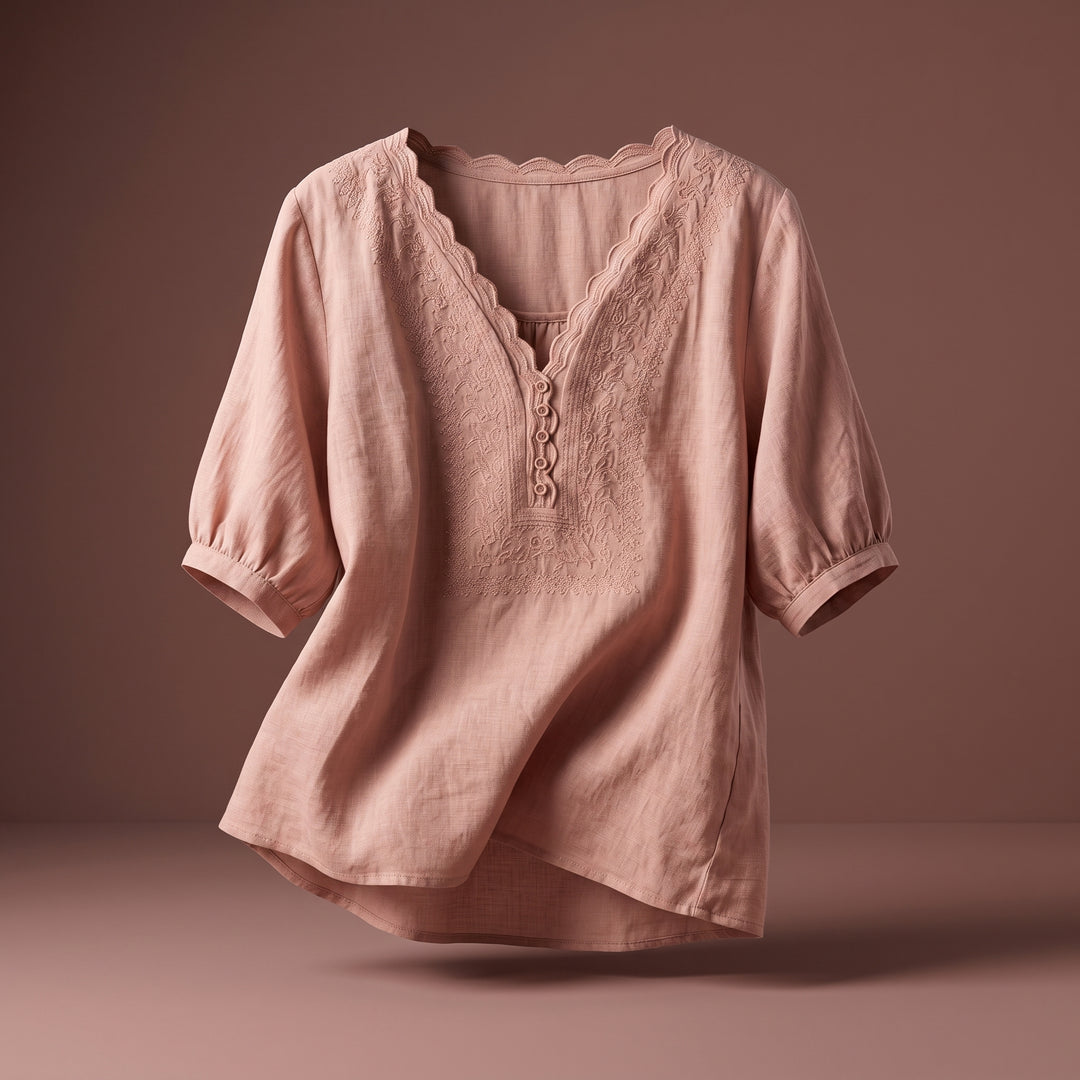 Marielle Lace Trim Cotton Linen Blouse