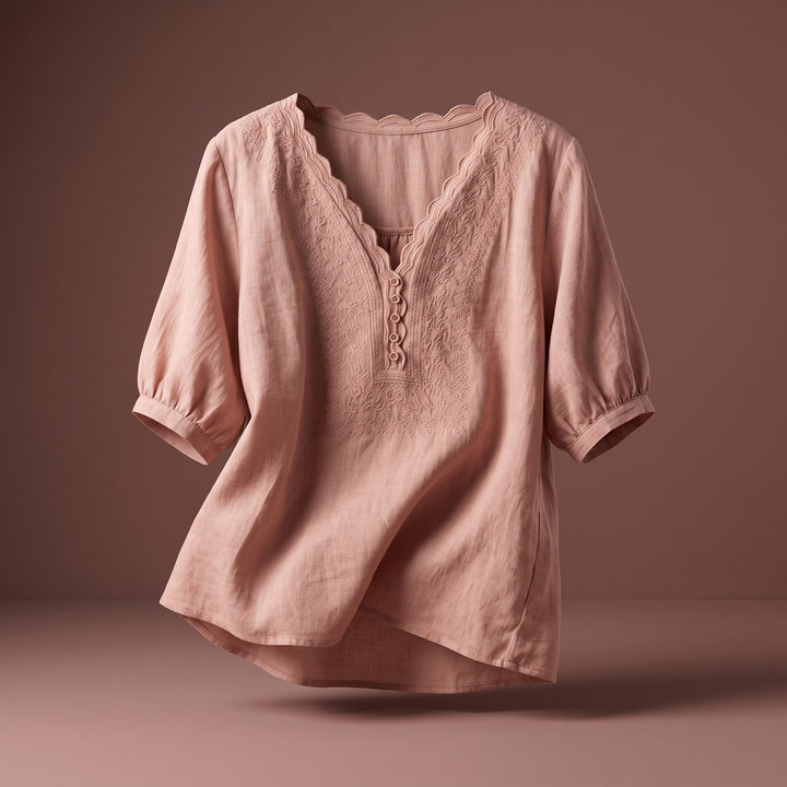 Marielle Lace Trim Cotton Linen Blouse