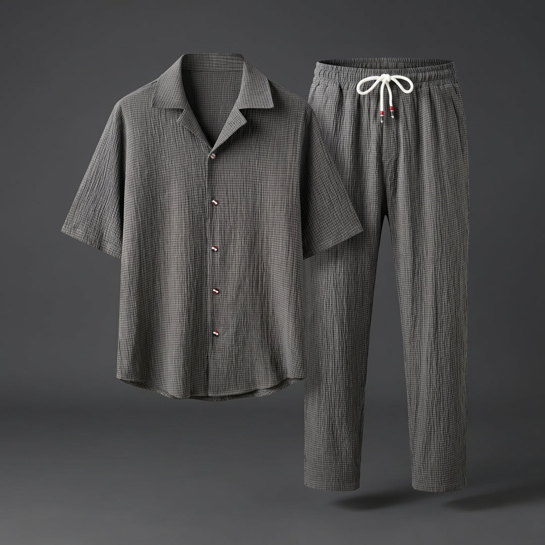 Dorian Vale Textured Shirt and Drawstring Pant Set