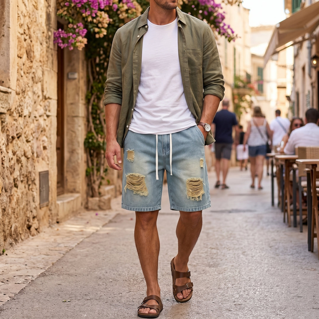 Ryder Distressed Denim Drawstring Shorts