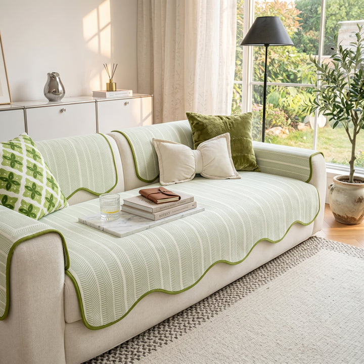 Everleigh Sage Scallop Sofa Protector