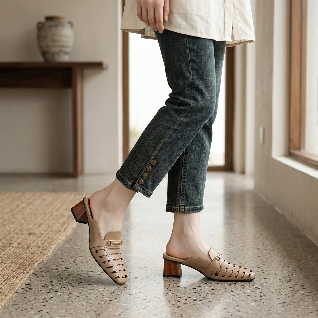 Nora Perforated Heeled Mule