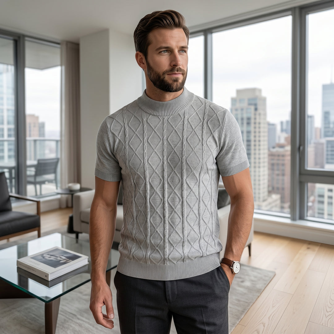 Calvin Cable Knit Mock Neck T-Shirt
