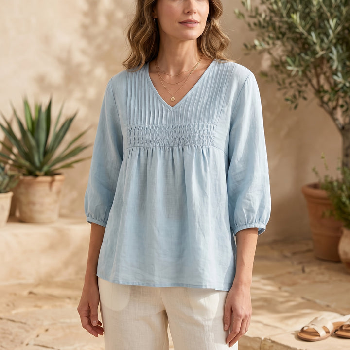 Aveline Pleated Linen Blouse