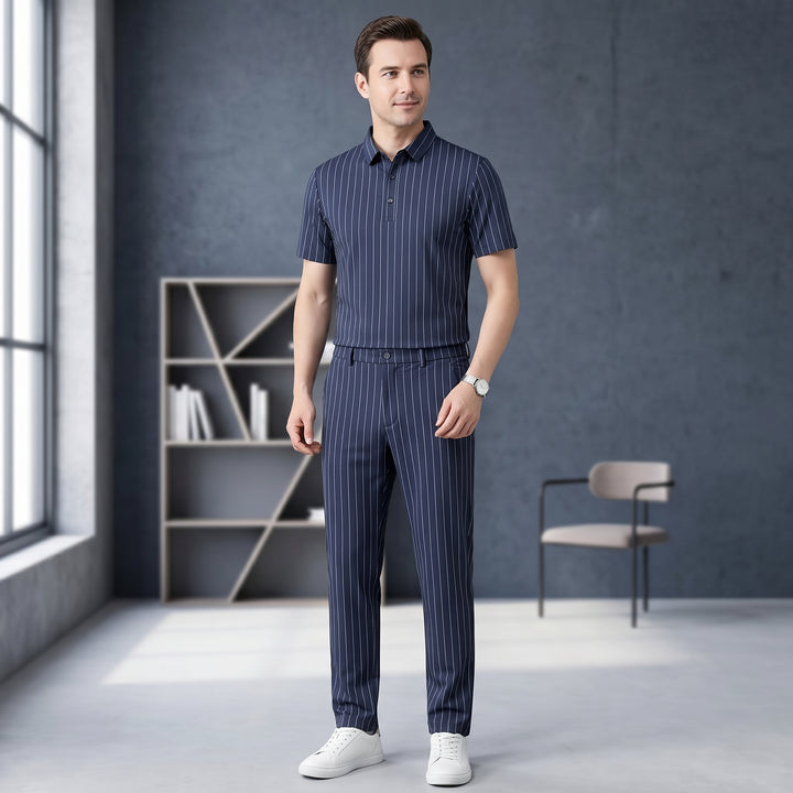 Archer Pinstripe Polo &amp; Trouser Set