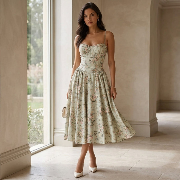 Rosalie Floral Corset Midi Dress