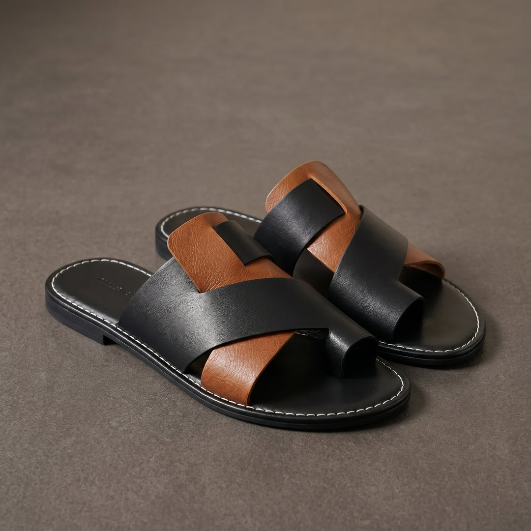 Marco Two Tone Leather Slide Sandals