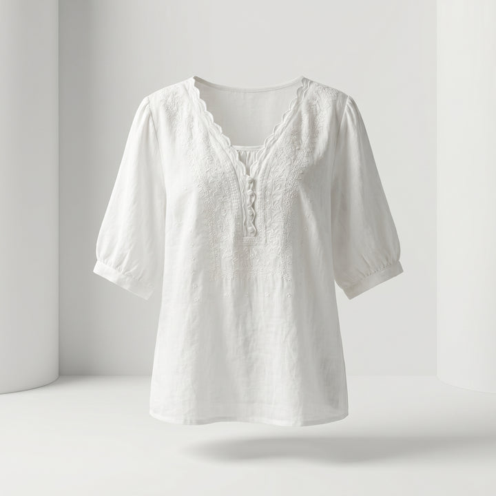 Marielle Lace Trim Cotton Linen Blouse