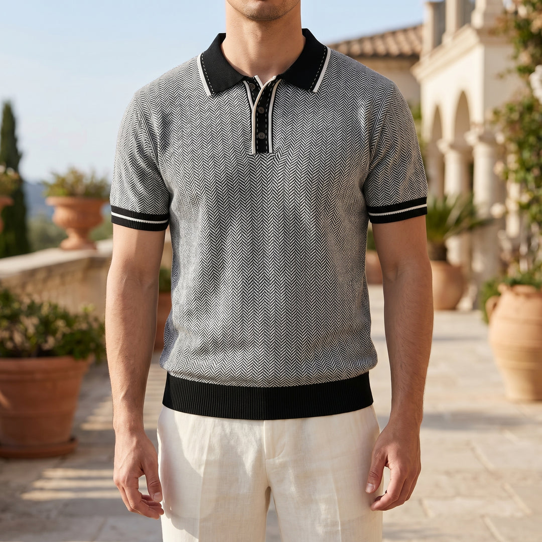 Mateo Herringbone Knit Polo Shirt