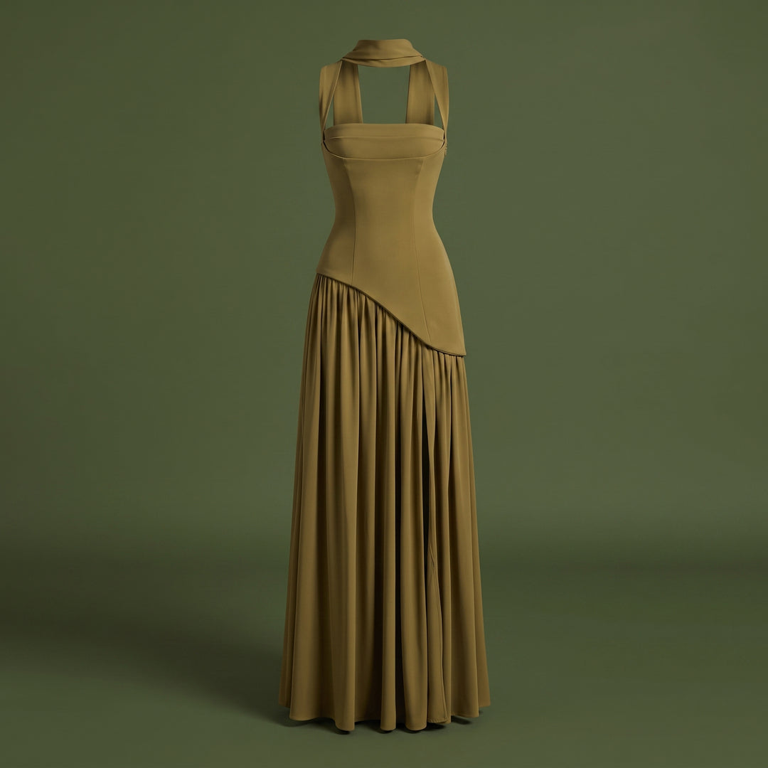 Serenelle Draped Satin Maxi Dress