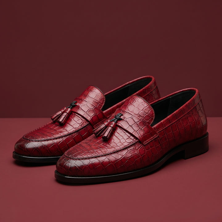 Renzo Calder Croc Embossed Leather Tassel Loafers