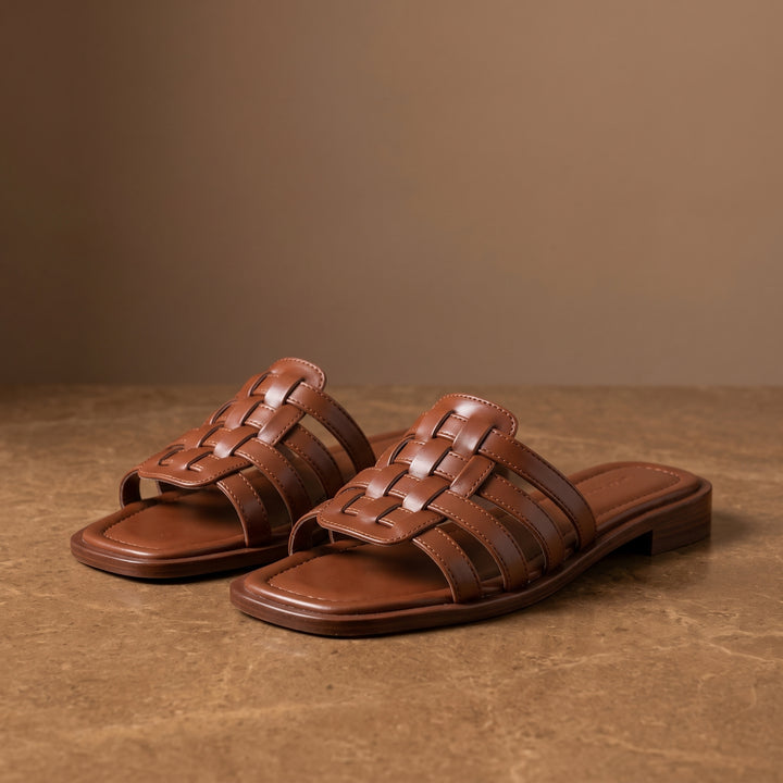 Luca Woven Leather Slide Sandals