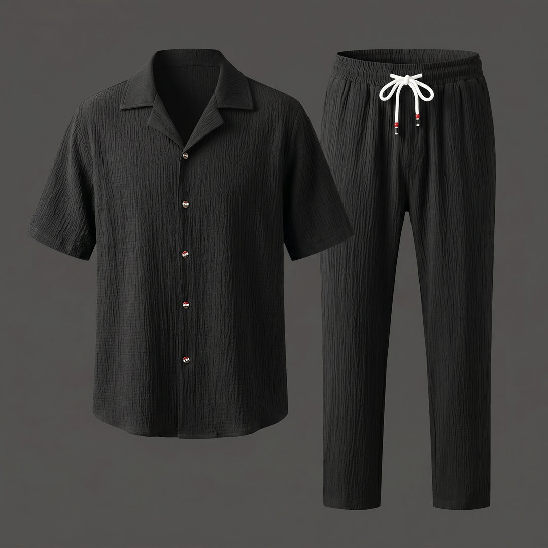 Dorian Vale Textured Shirt and Drawstring Pant Set