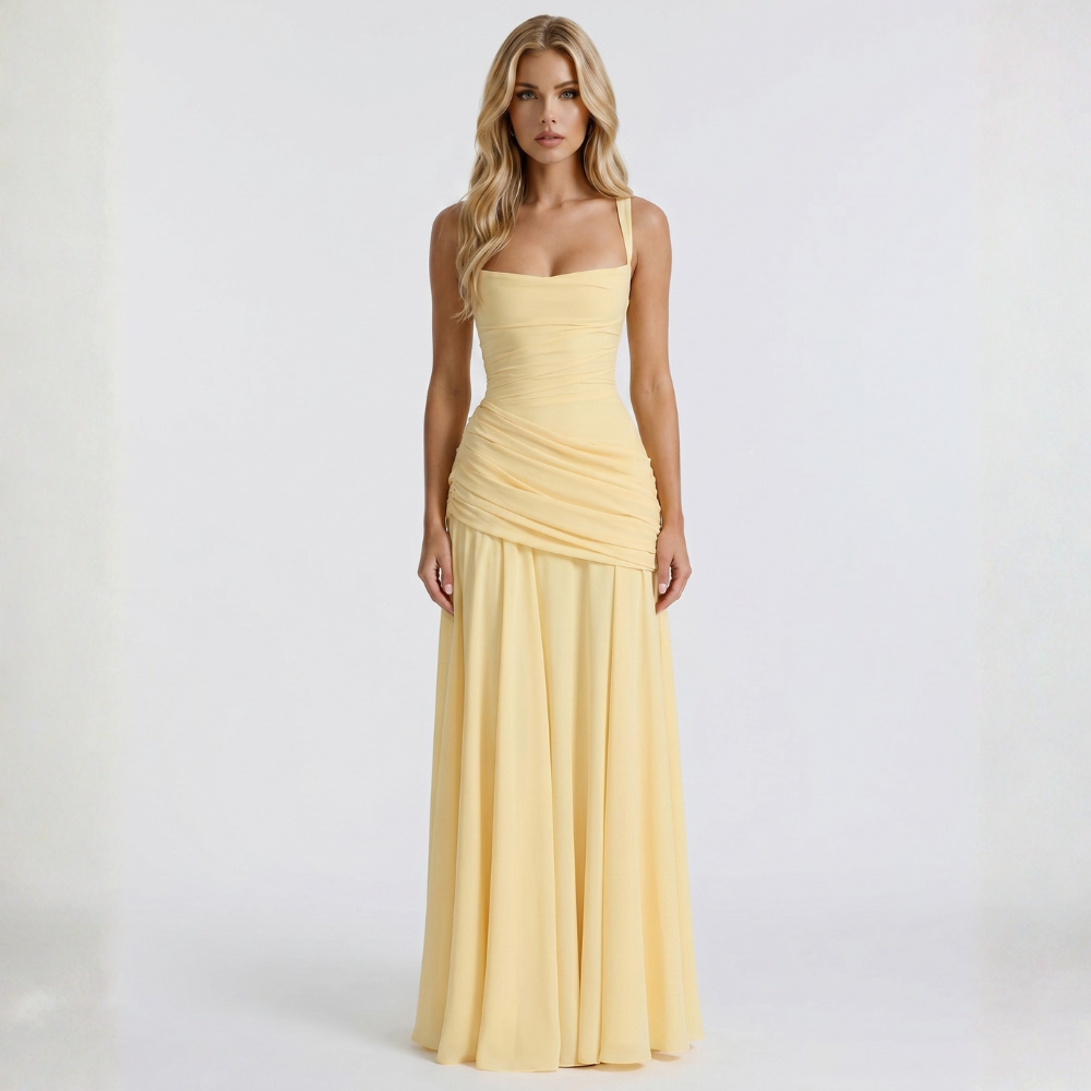 Sunlit Ruched Chiffon Gown