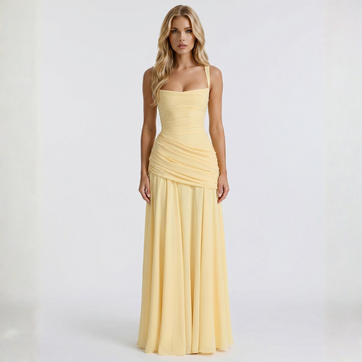 Sunlit Ruched Chiffon Gown