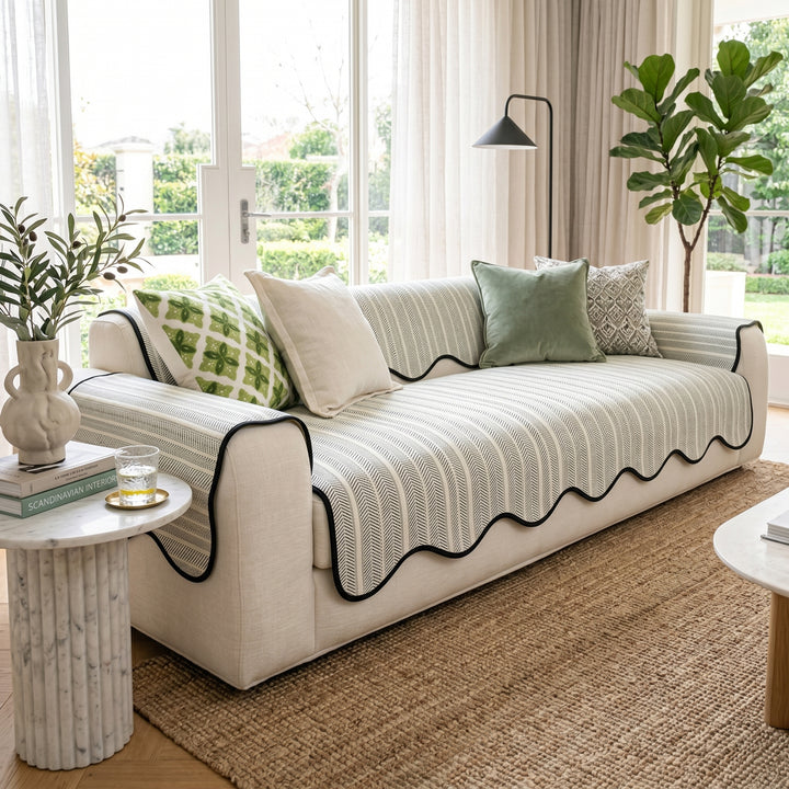 Everleigh Sage Scallop Sofa Protector