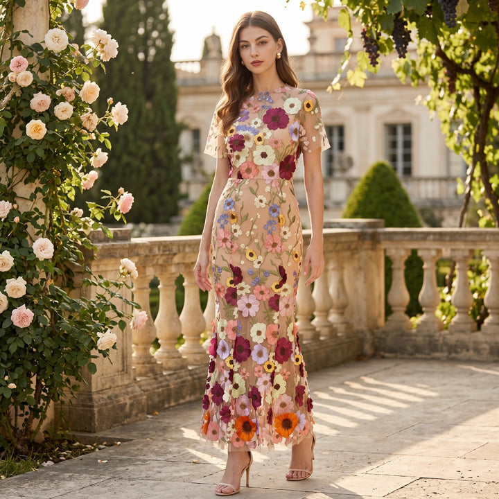 Roselle Maris Floral Embroidered Midi Dress