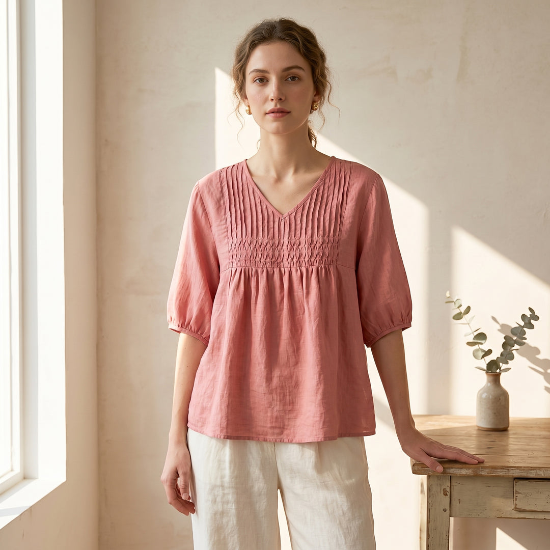 Aveline Pleated Linen Blouse
