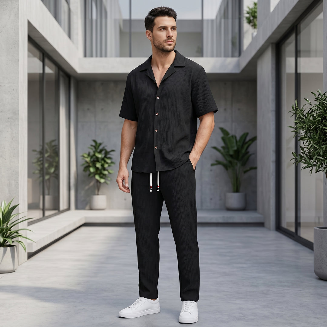 Dorian Vale Textured Shirt and Drawstring Pant Set