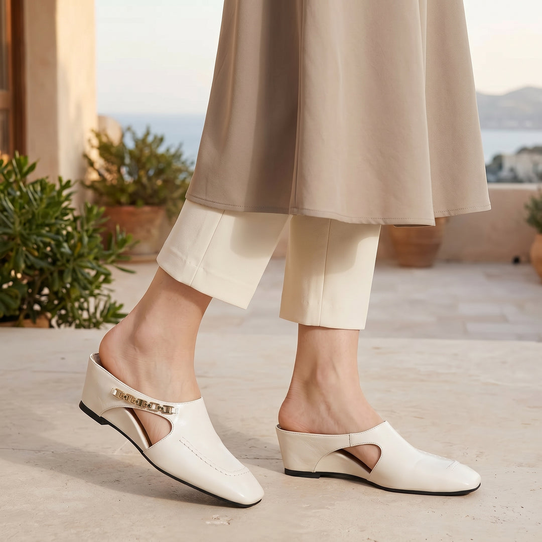 Aurevia Zip Detail Square Toe Mules