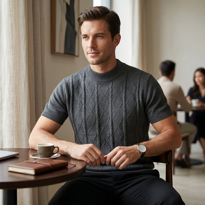 Calvin Cable Knit Mock Neck T-Shirt