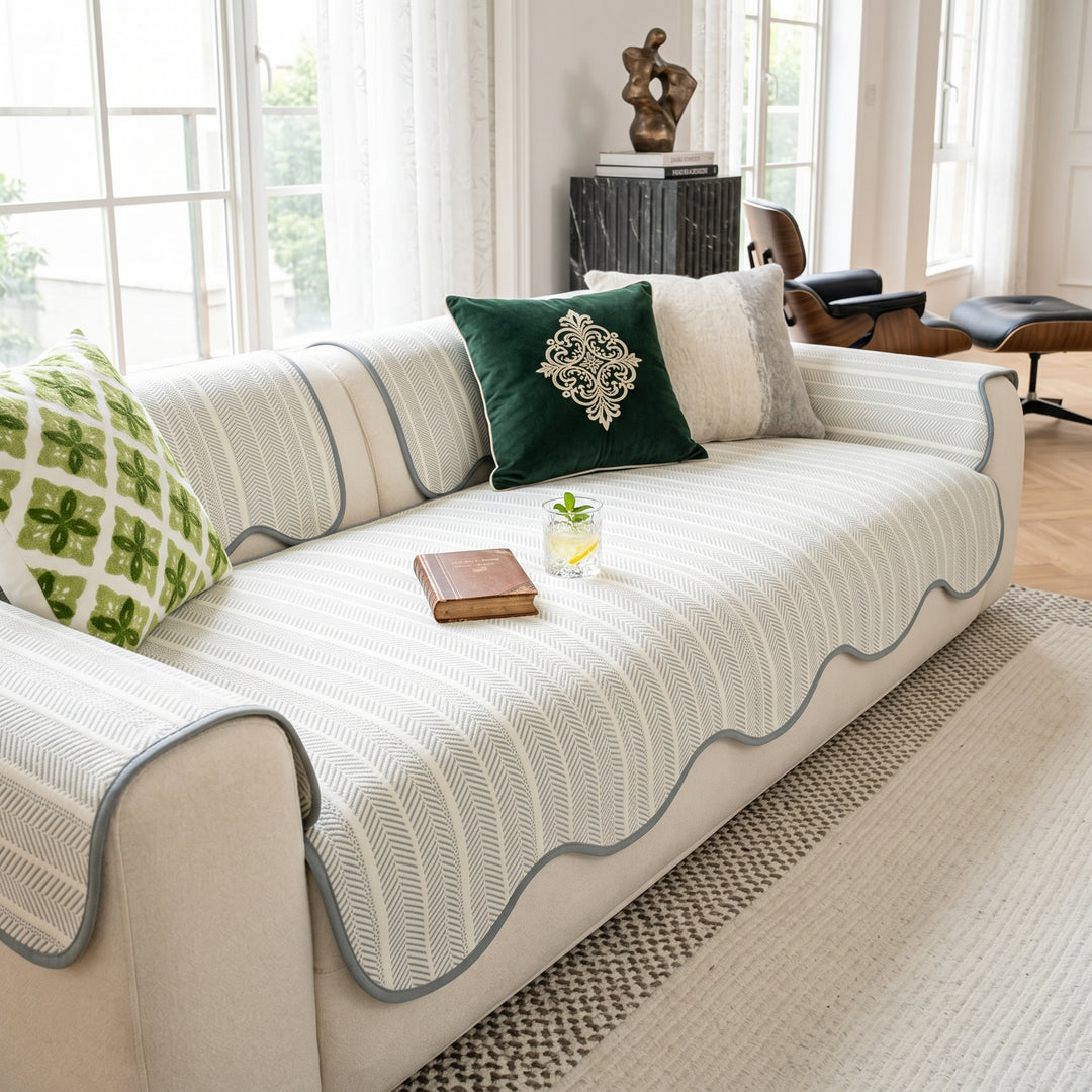 Everleigh Sage Scallop Sofa Protector