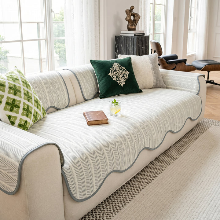 Everleigh Sage Scallop Sofa Protector