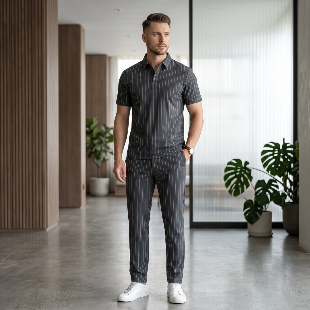Archer Pinstripe Polo &amp; Trouser Set
