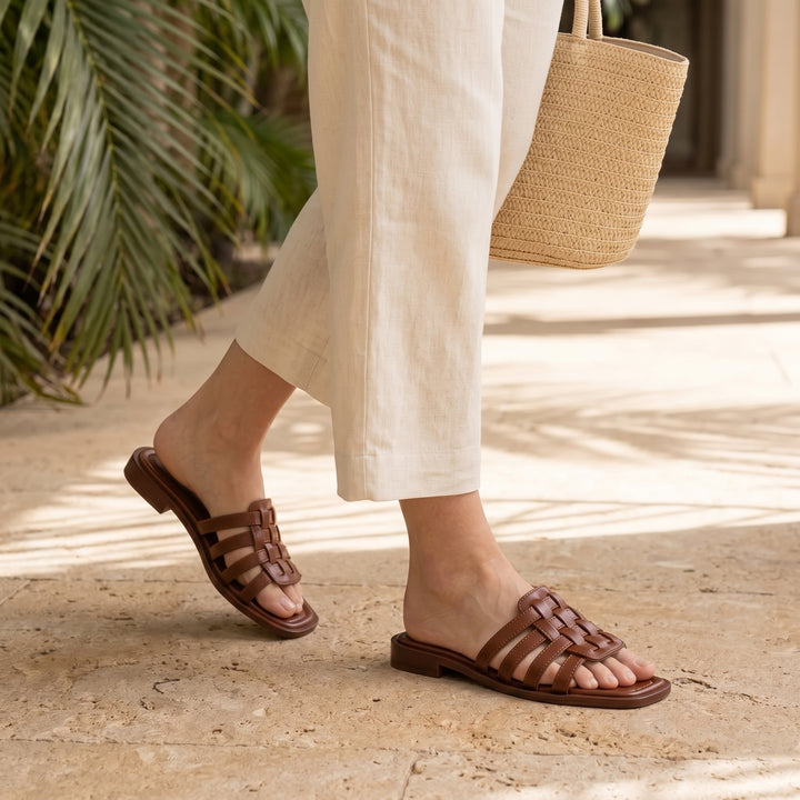 Luca Woven Leather Slide Sandals