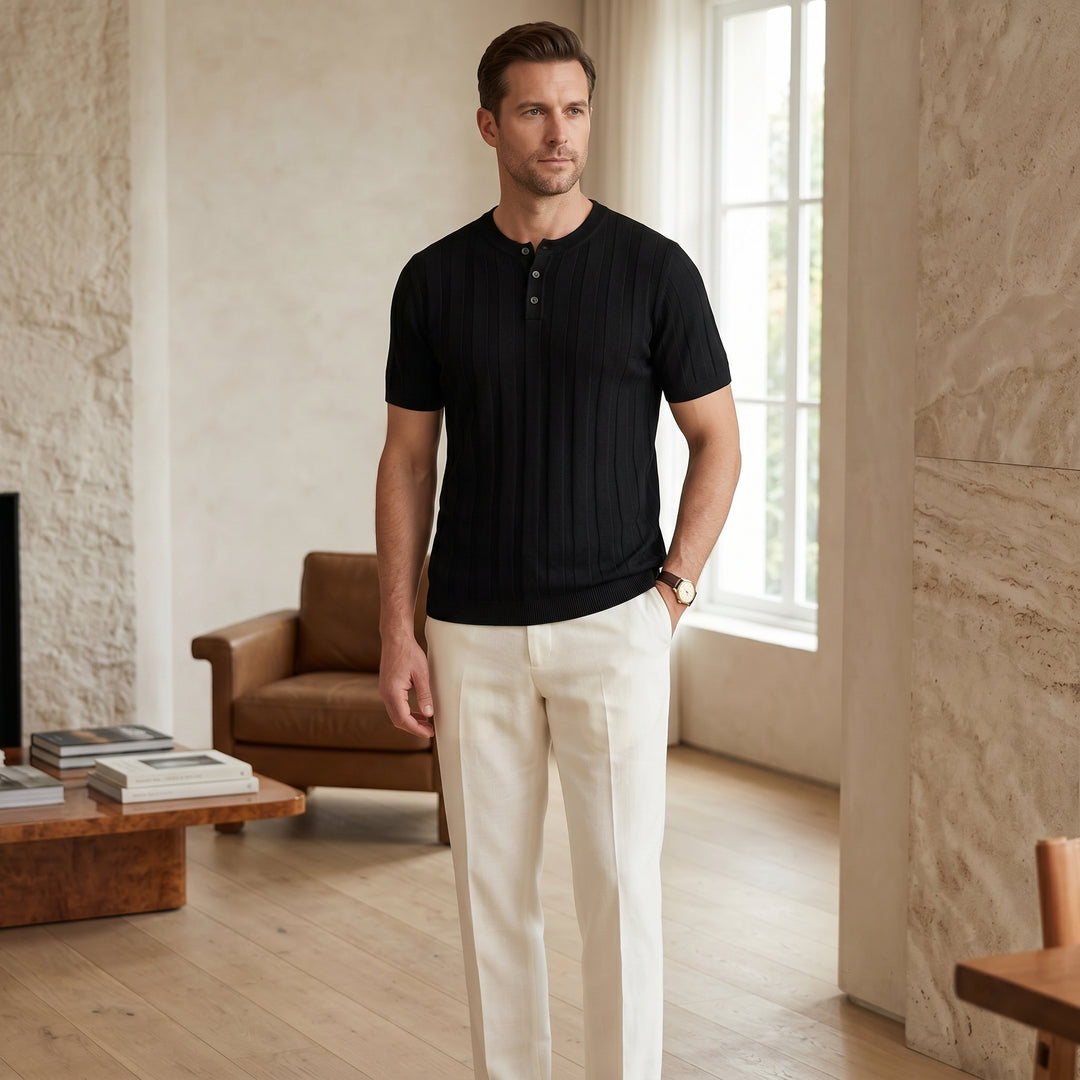Julian Ribbed Henley Knit Shirt