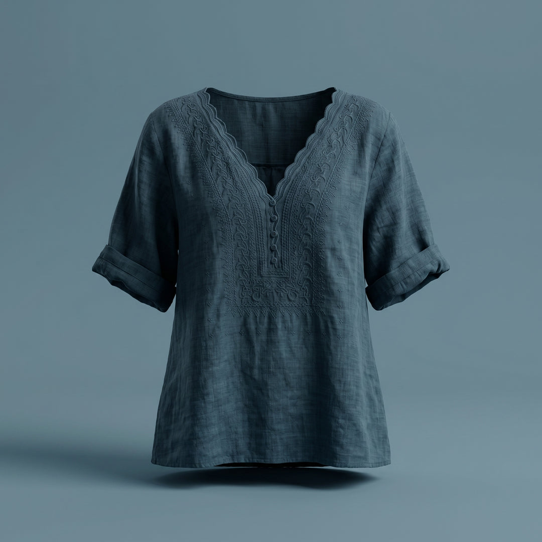 Marielle Lace Trim Cotton Linen Blouse