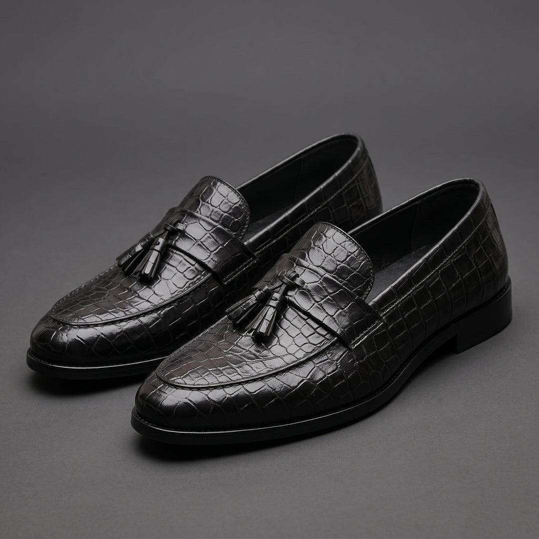Renzo Calder Croc Embossed Leather Tassel Loafers