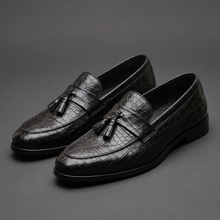 Renzo Calder Croc Embossed Leather Tassel Loafers