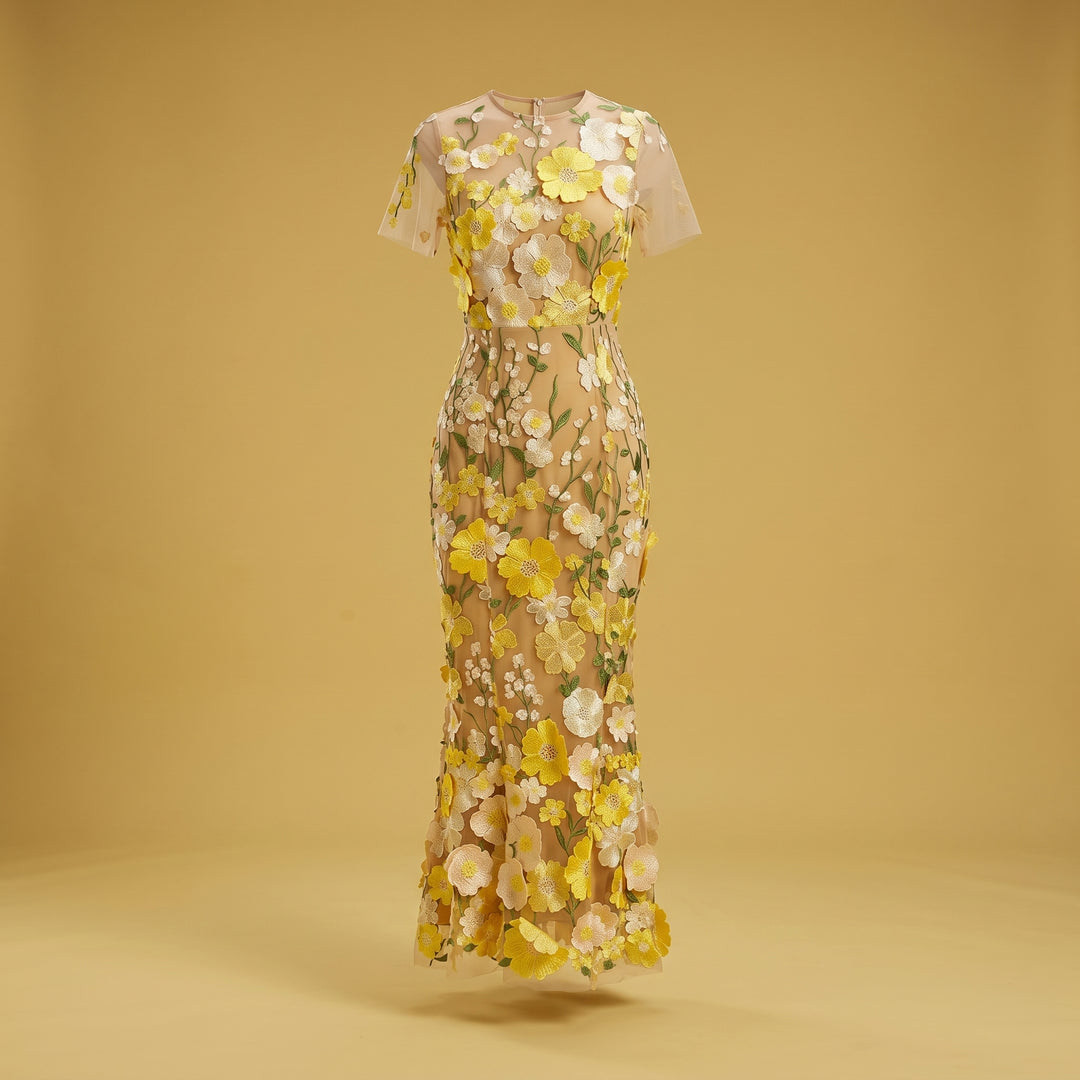 Roselle Maris Floral Embroidered Midi Dress