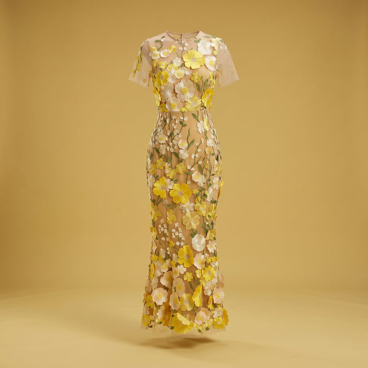 Roselle Maris Floral Embroidered Midi Dress