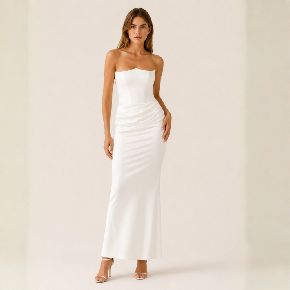 Amara Draped Satin Column Gown