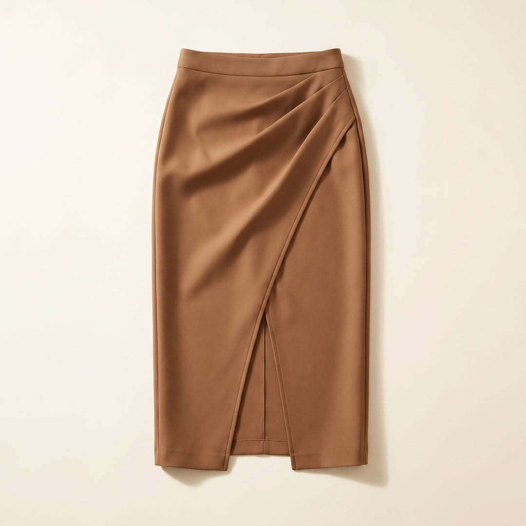 Vera Leather Wrap Midi Skirt