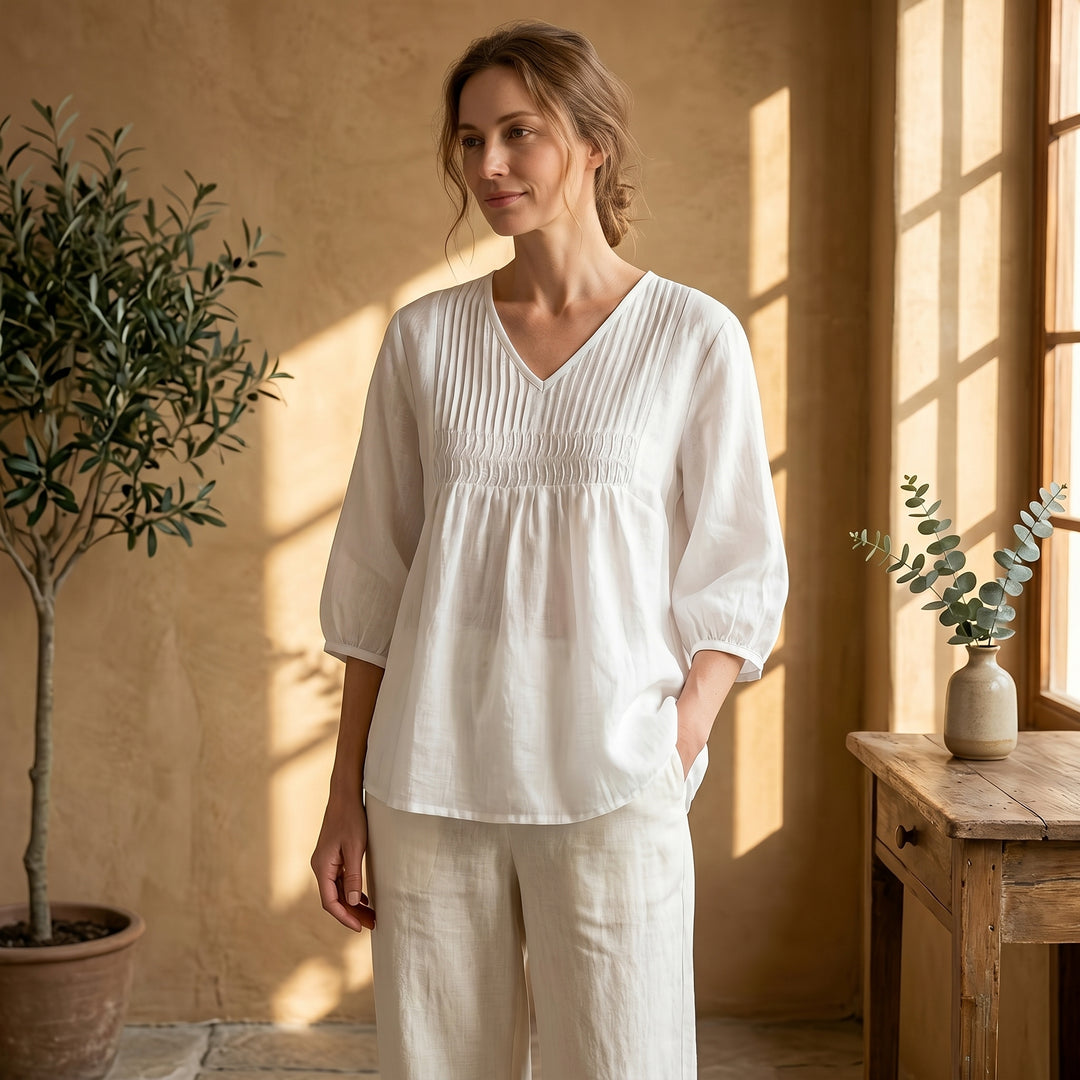 Aveline Pleated Linen Blouse