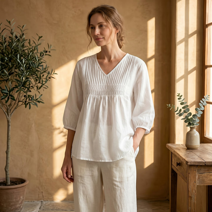 Aveline Pleated Linen Blouse