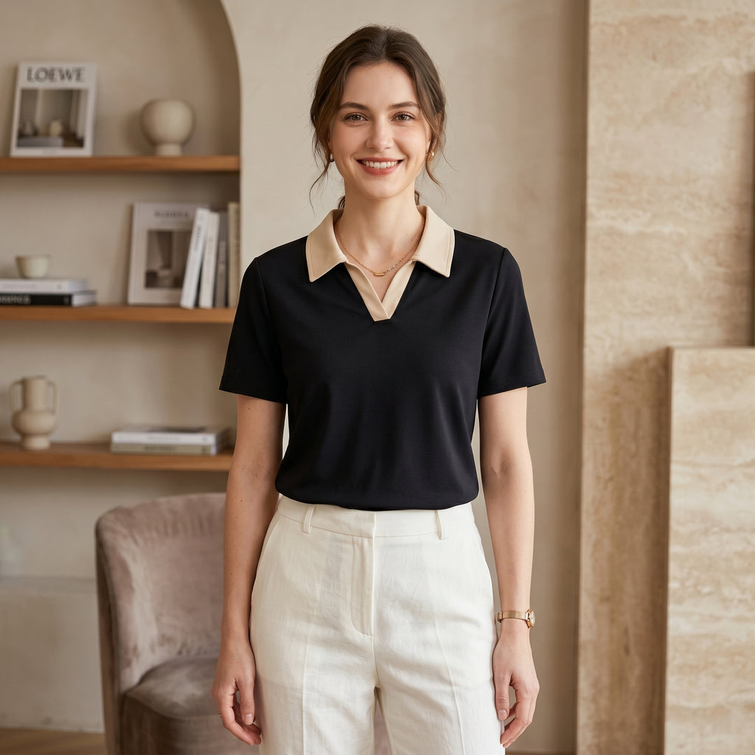 Thalia Contrast Collar Polo Top